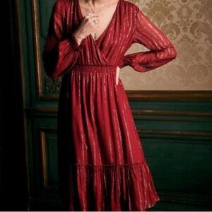 Sézane Burgundy Silk Midi Titiane Dress